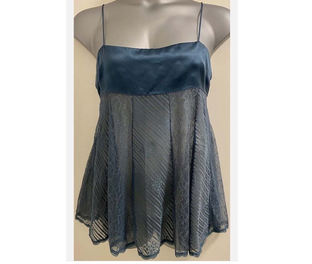 Vintage Victoria's Secret Y2K Petrol Blue 100% Silk & Lace Babydoll Chemise